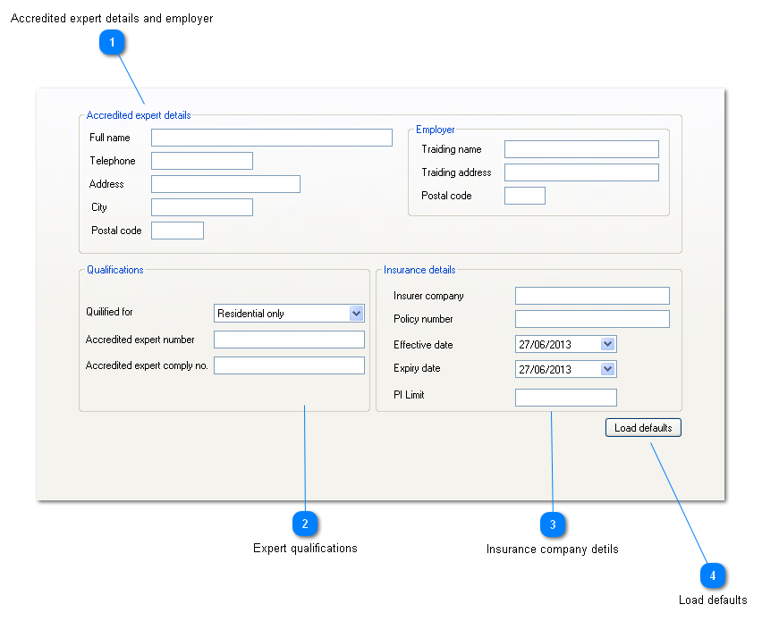 Accredited expert and insurance details